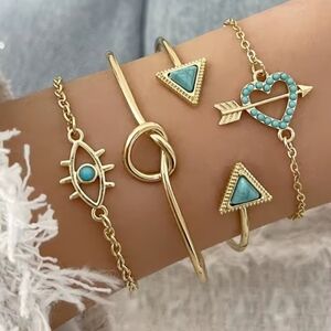 Gold and Turquoise Bracelet Set